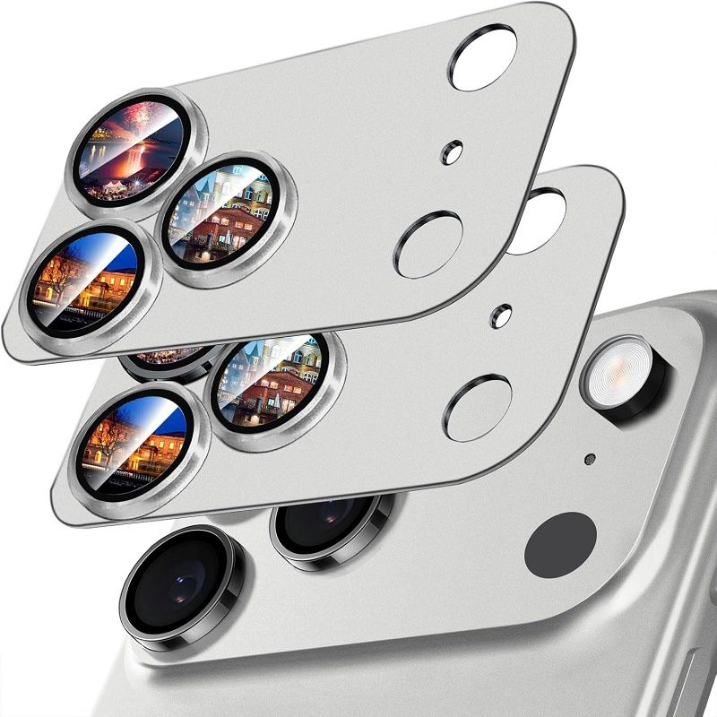 2-Piece Camera Lens Protective Film for iPhone 17 Pro Max accessories, metal aluminum alloy tempered glass camera protective film, [military grade shatterproof]