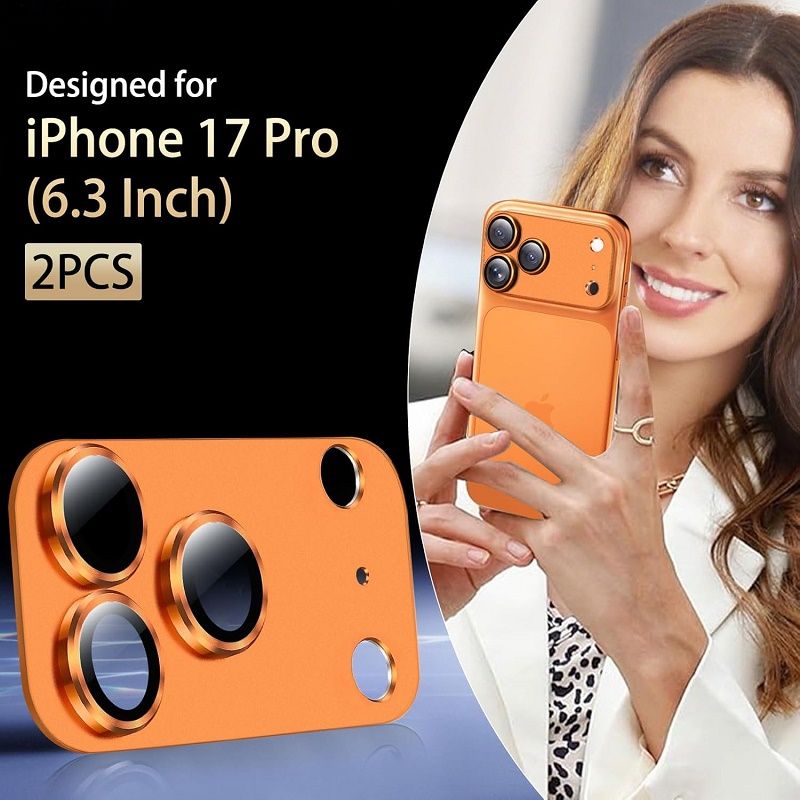 2-Piece Camera Lens Protective Film for iPhone 17 Pro Max accessories, metal aluminum alloy tempered glass camera protective film, [military grade shatterproof]