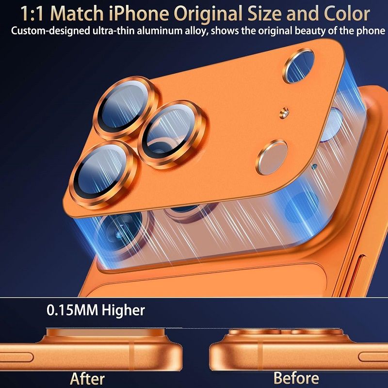 2-Piece Camera Lens Protective Film for iPhone 17 Pro Max accessories, metal aluminum alloy tempered glass camera protective film, [military grade shatterproof]