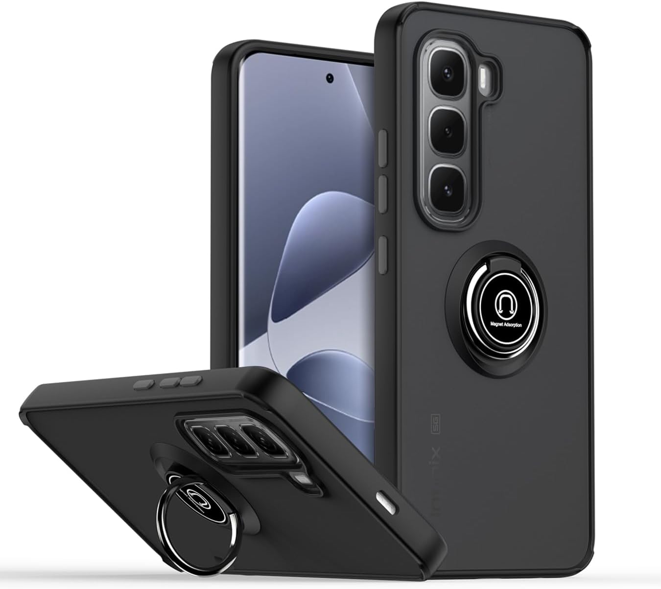 Case for Infinix Hot 60i 60 Pro Plus 50 Pro 50 Pro+ 50i 40i Note 40 Pro Shockproof Full Cover Transparent Matte TPU PC Phone Case with Ring Holder