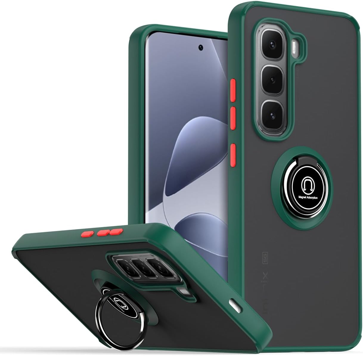 Case for Infinix Hot 60i 60 Pro Plus 50 Pro 50 Pro+ 50i 40i Note 40 Pro Shockproof Full Cover Transparent Matte TPU PC Phone Case with Ring Holder