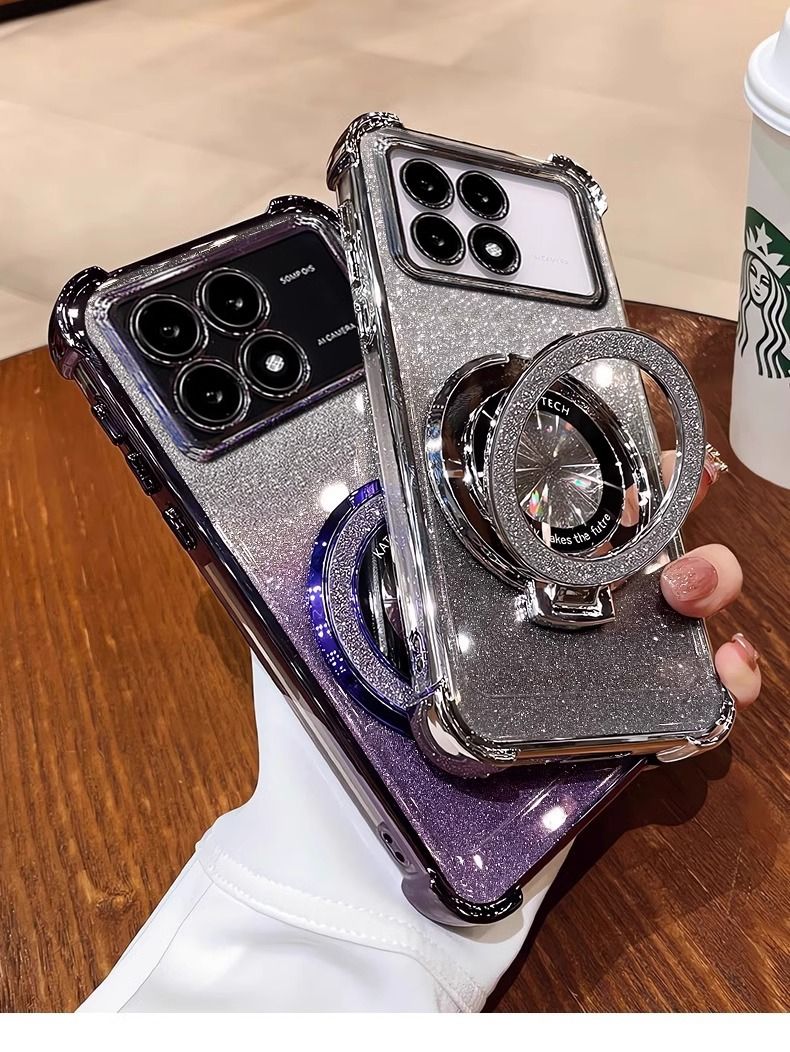 Electroplated Four Corner Resistant Gradient Glitter Phone Case for Infinix Note 50S Hot 50 Pro+ Plus Tecno Spark 40,Spark 40C Cover with Magnetic Ring Holder