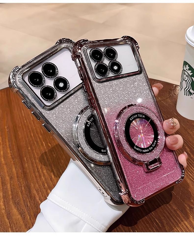 Electroplated Four Corner Resistant Gradient Glitter Phone Case for Infinix Note 50S Hot 50 Pro+ Plus Tecno Spark 40,Spark 40C Cover with Magnetic Ring Holder
