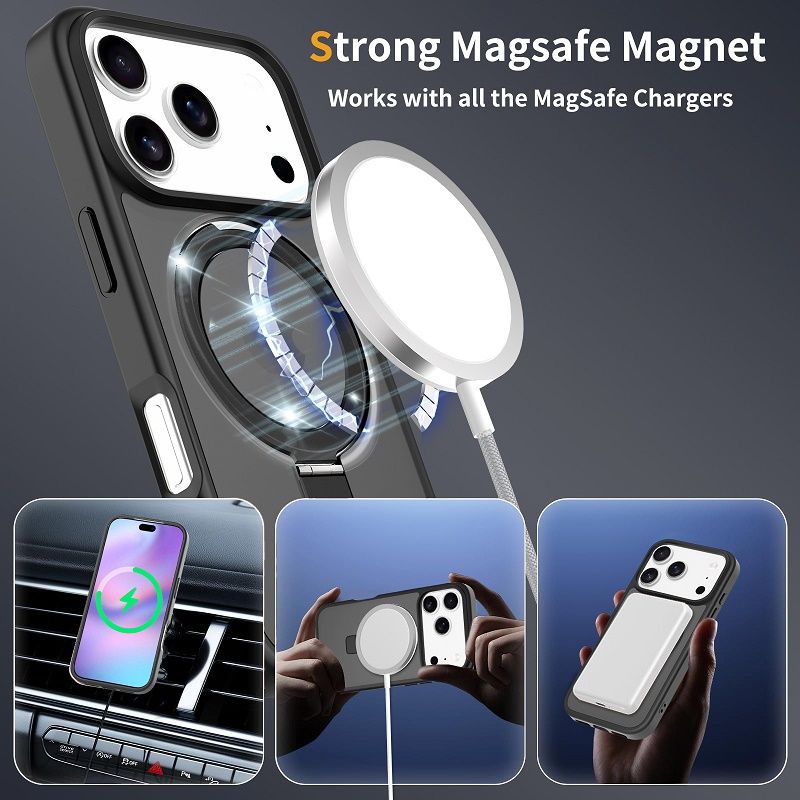 Phone Case for iPhone 17 Pro 17 Pro Max 17 Air 16 15 Pro 14 Plus 14 Pro Max with 360° Spin Magnetic Stand, Fit for MagSafe, Military Drop Protection Cover
