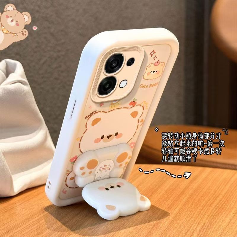 Cute Cartoon Silicona Phone Case for OPPO A6 Pro Bear Mirror Bracket Protective Cover