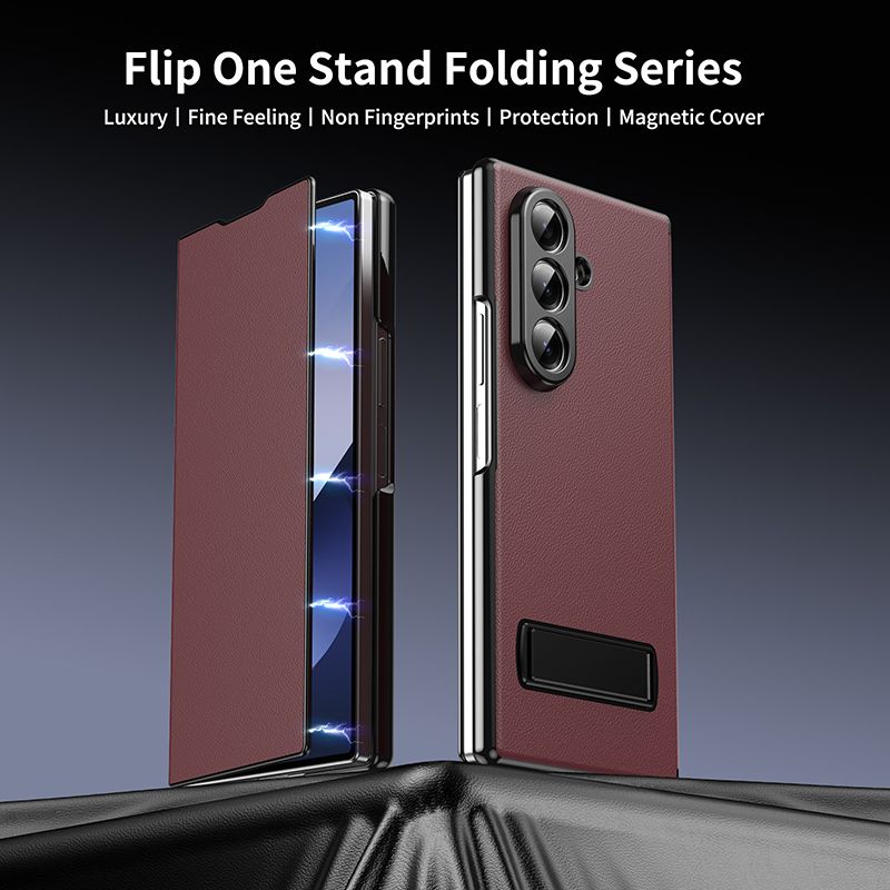 Magnetic Leather Flip Cover Case for Samsung Galaxy Z Fold 7/6/5/4/3 With Metal Bracket Shockproof Protective Back Cover