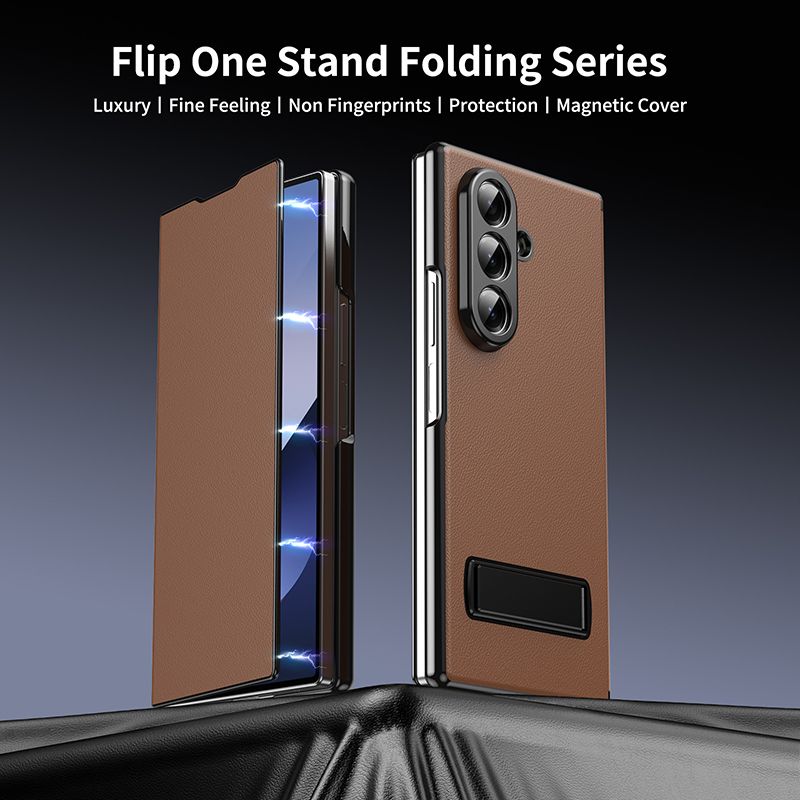 Magnetic Leather Flip Cover Case for Samsung Galaxy Z Fold 7/6/5/4/3 With Metal Bracket Shockproof Protective Back Cover