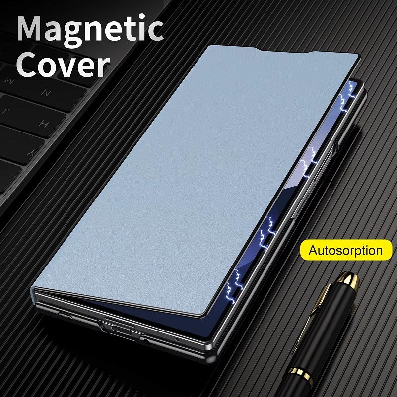 Magnetic Leather Flip Cover Case for Samsung Galaxy Z Fold 7/6/5/4/3 With Metal Bracket Shockproof Protective Back Cover