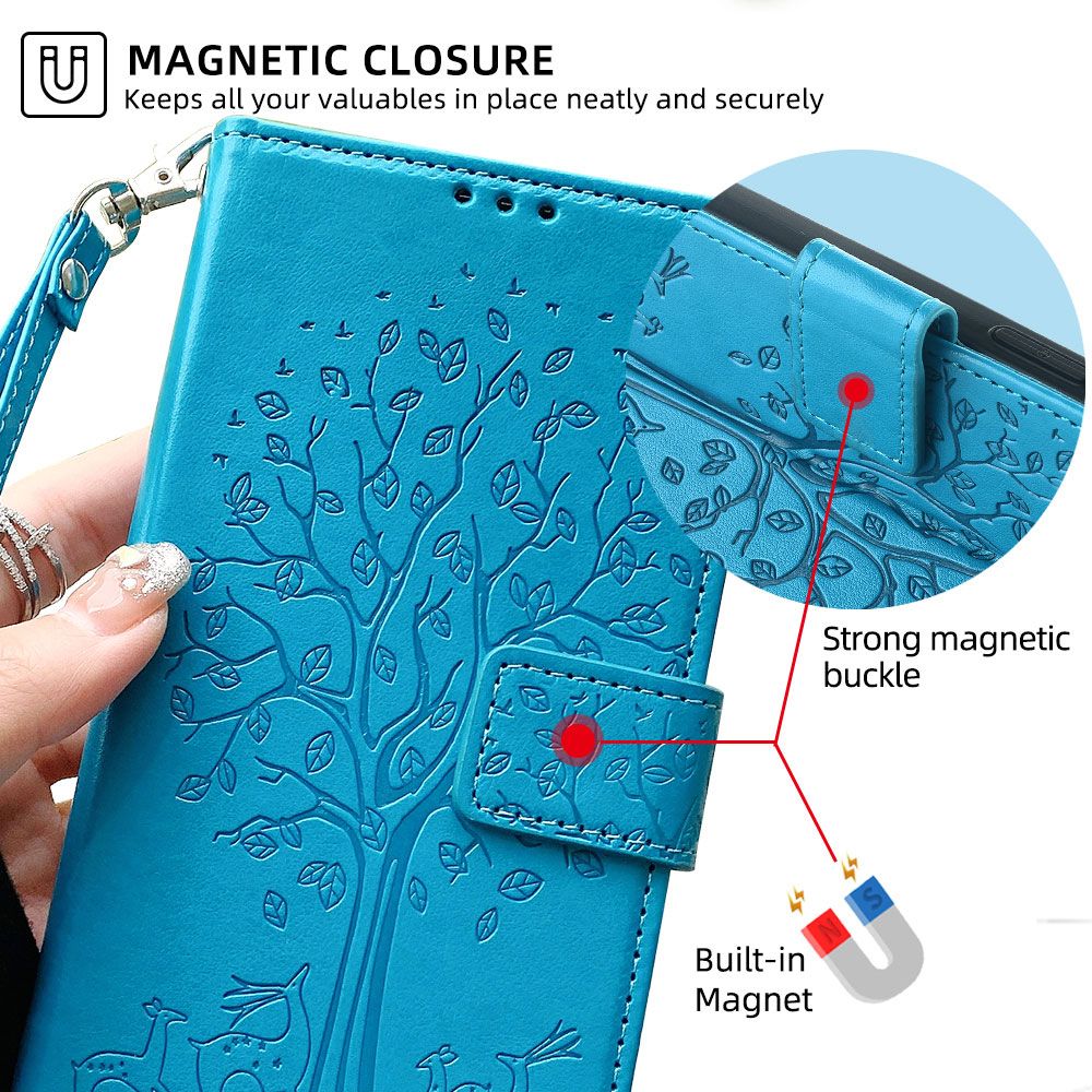 Wallet Leather Cover for OPPO A6 Pro Case Card Slots Magnetic Closure Shockproof Cover with Hand Strap