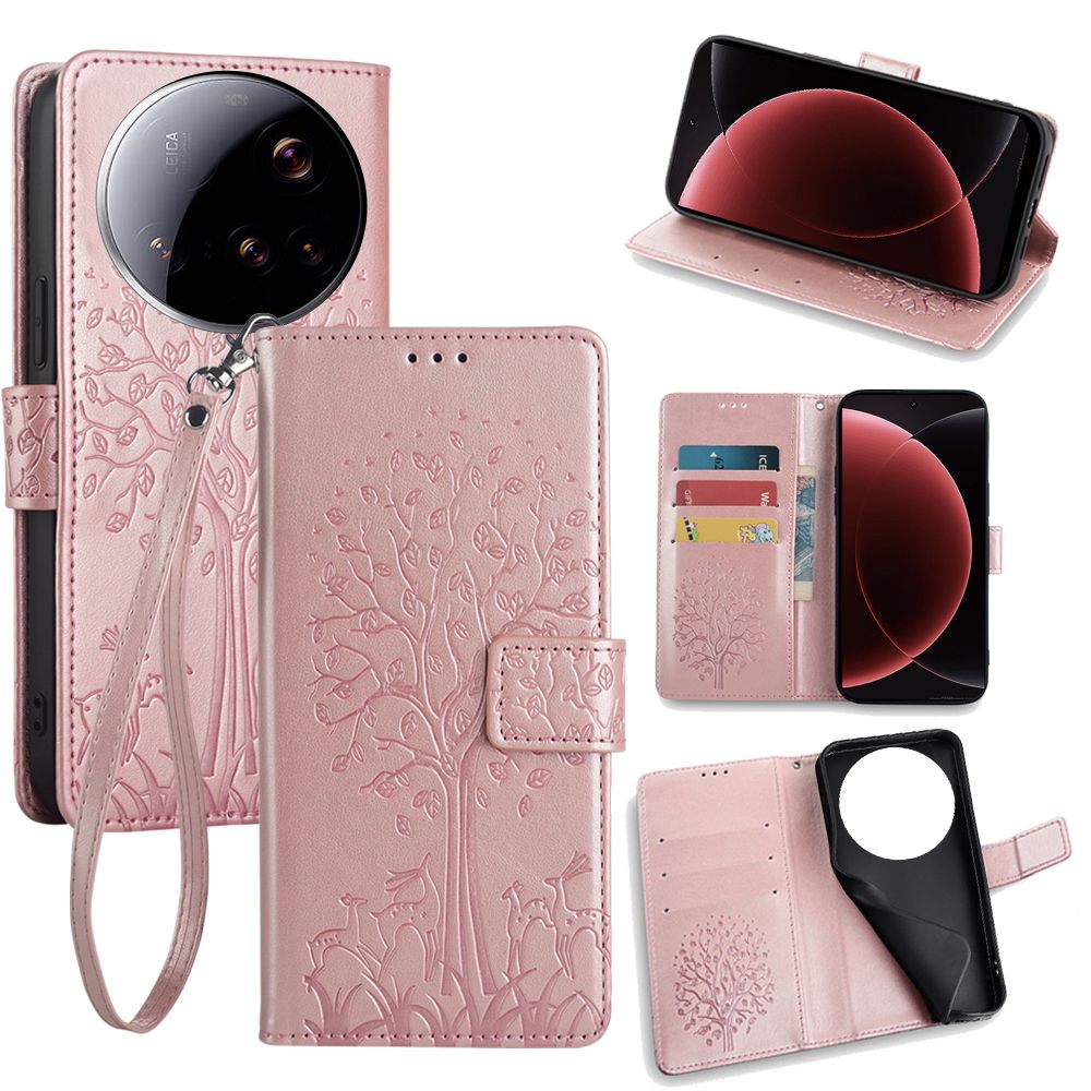 Wallet Leather Cover for Xiaomi 15 Ultra, 14 Ultra, 13 Ultra, 12s Ultra Case Card Slots Magnetic Closure Shockproof Cover with Hand Strap