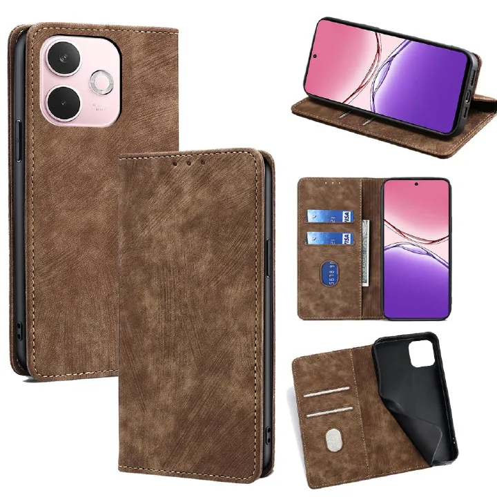 Leather Flip Cover Case for OPPO A5 Pro [Flip Vintage Leather] Wallet Shockproof Durable Retro Phone Case