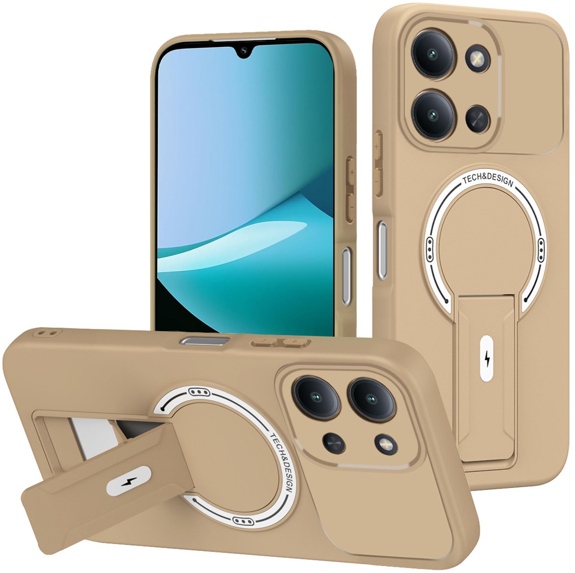 Phone Case for Xiaomi Redmi 15 15C 14C 13C 13 A5 A3X A3 A3 Pro Luxury Anti-Drop Stand Case TPU Phone Grip Wireless Charging Skin-Friendly Mobile Phone Cover