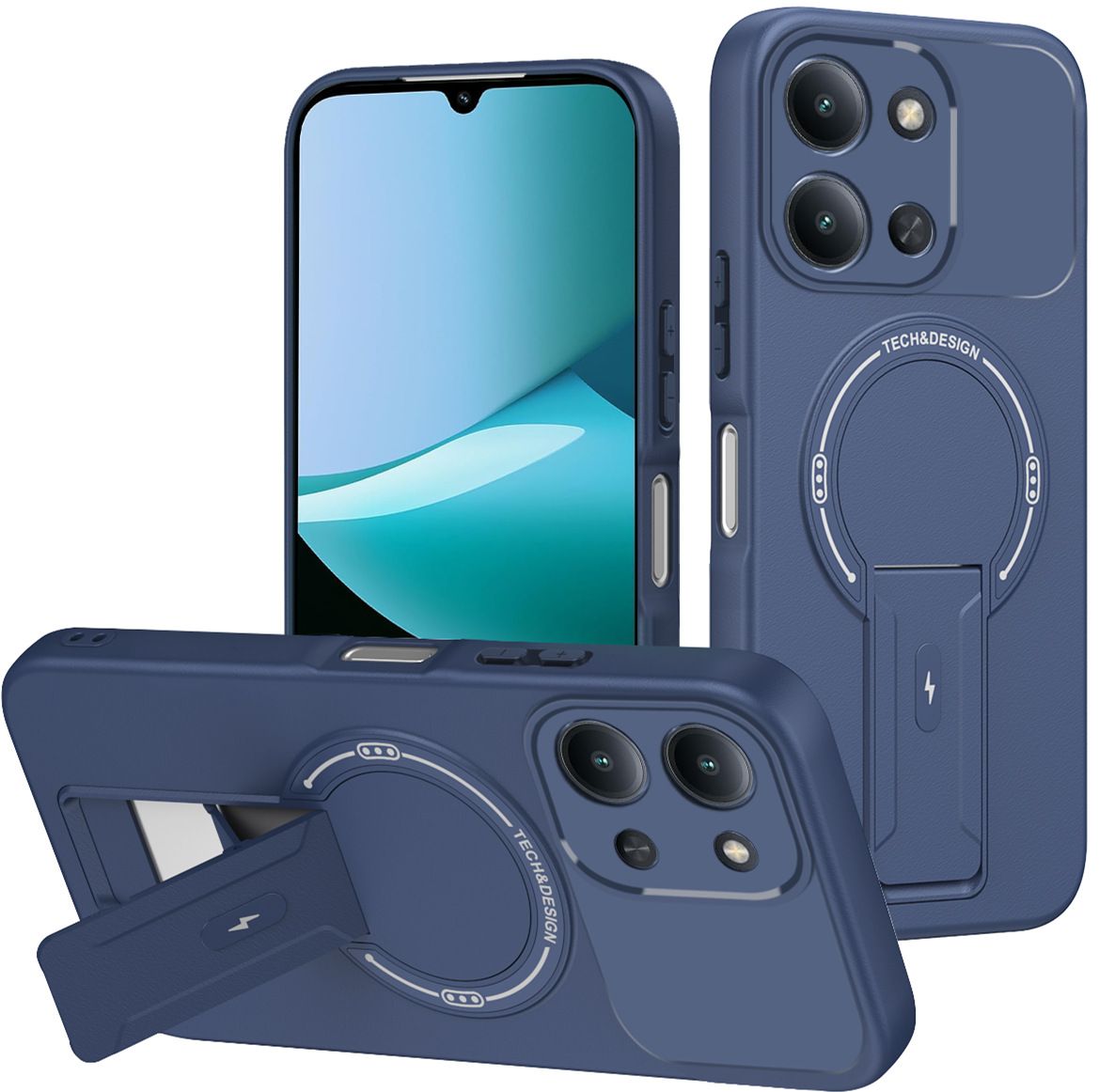 Phone Case for Xiaomi Redmi 15 15C 14C 13C 13 A5 A3X A3 A3 Pro Luxury Anti-Drop Stand Case TPU Phone Grip Wireless Charging Skin-Friendly Mobile Phone Cover