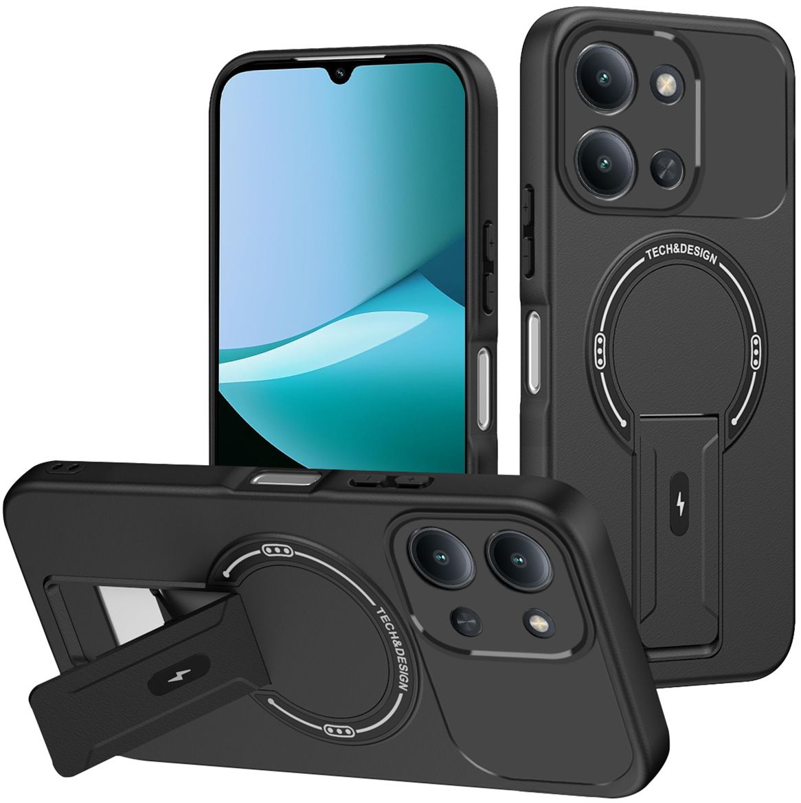 Phone Case for Xiaomi Redmi 15 15C 14C 13C 13 A5 A3X A3 A3 Pro Luxury Anti-Drop Stand Case TPU Phone Grip Wireless Charging Skin-Friendly Mobile Phone Cover