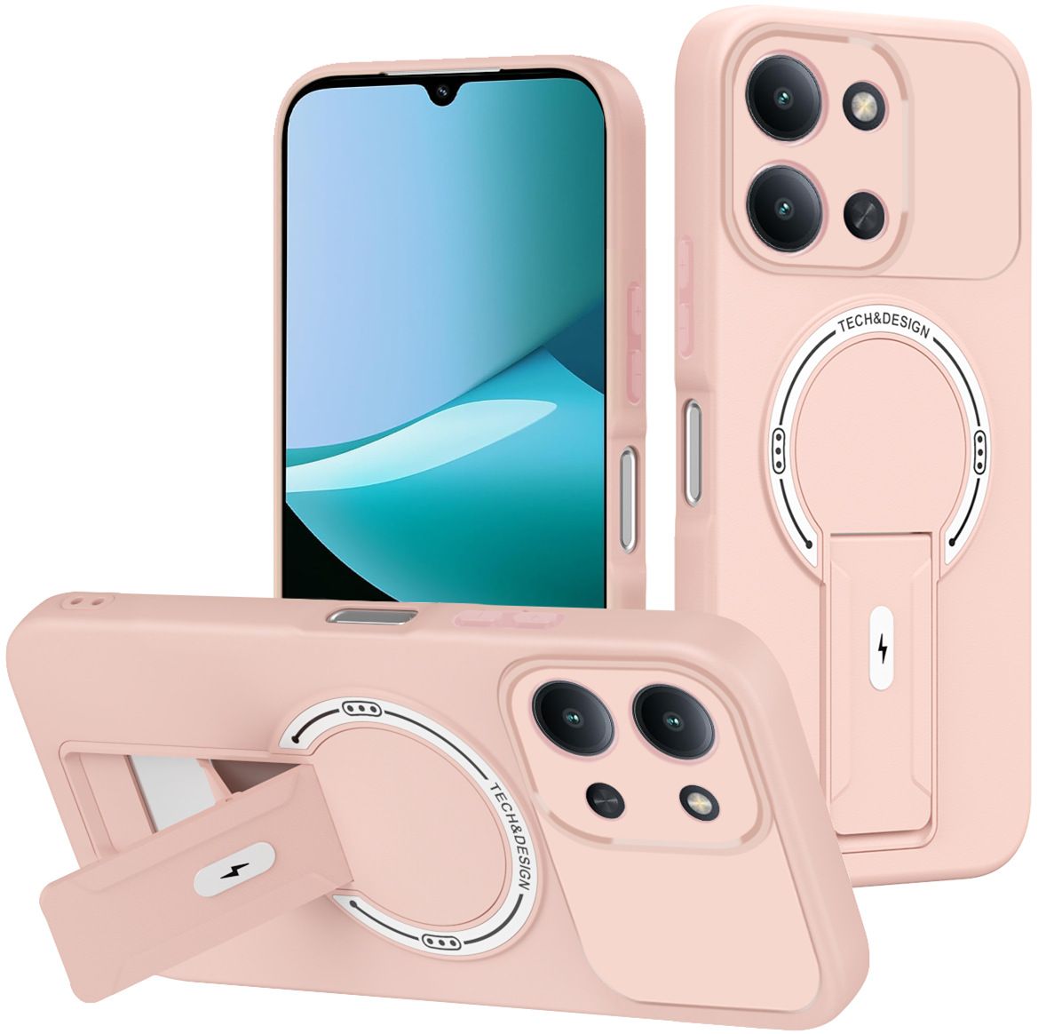 Phone Case for Xiaomi Redmi 15 15C 14C 13C 13 A5 A3X A3 A3 Pro Luxury Anti-Drop Stand Case TPU Phone Grip Wireless Charging Skin-Friendly Mobile Phone Cover