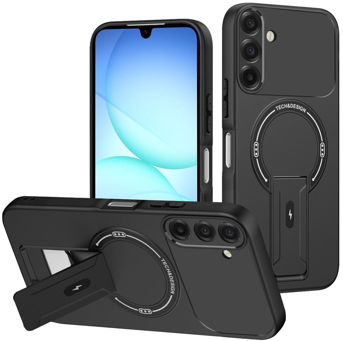 Phone Case for Samsung Galaxy A57 A37 A17 A07 A56 A36 A26 A16 A06 A55 A35 A25 A15 A54 A14 M05 F05 M36 Luxury Anti-Drop Stand Case TPU Phone Grip Wireless Charging Skin-Friendly Mobile Phone Cover