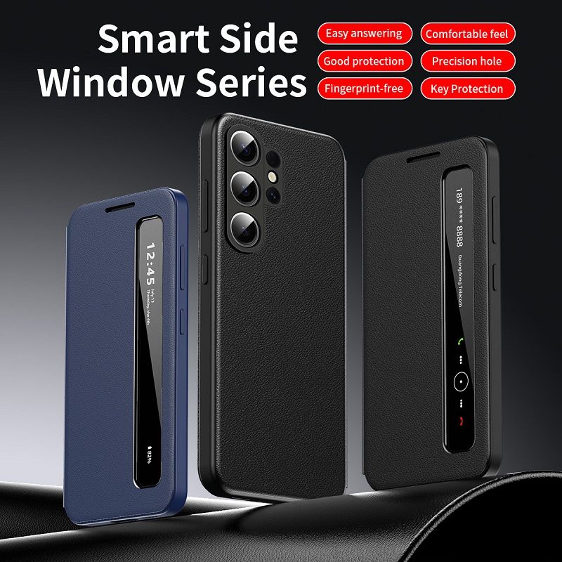Smart Side Window PU Leather Flip Cover Case for Samsung Galaxy A17 A56 A36 A16 A55 S26 Ultra S26 Plus S25 FE S25 Plus S24 FE s23 fe S22 Plus S23 Ultra Sleep Window Cover