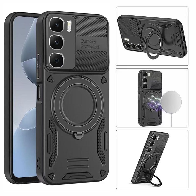 Phone Case for Infinix Hot 60i 60 60 Pro Plus 50i 50 Pro Plus (Note: select the model) Magnetic 360° Rotating Ring Stand Full Coverge TPU Hybrid PC Cover