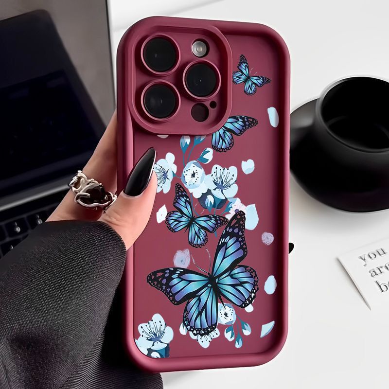 Phone Case for iPhone 17 Pro Max 17 Air 16e 16 Plus 15 Plus 14 13 Pro Max 12 11 Pro Max 15 Pro Max XS XR X 16 Pro Max Silicone Butterfly Flower Anti Drop TPU Soft Back Cover