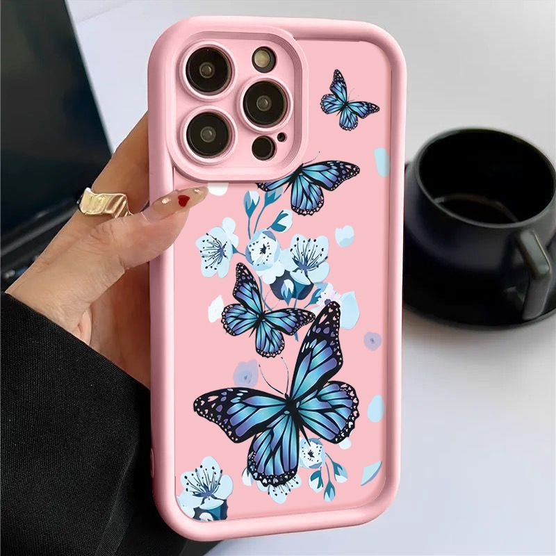 Phone Case for iPhone 17 Pro Max 17 Air 16e 16 Plus 15 Plus 14 13 Pro Max 12 11 Pro Max 15 Pro Max XS XR X 16 Pro Max Silicone Butterfly Flower Anti Drop TPU Soft Back Cover