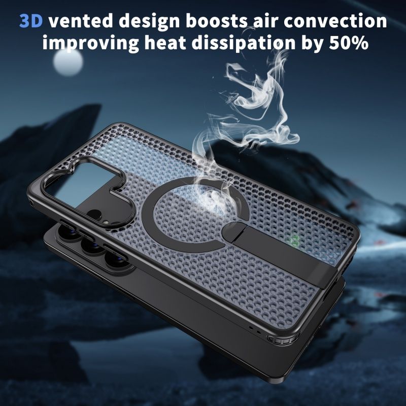 Phone Case for Samsung Galaxy S26 Ultra S26 Plus S25 FE S25 Edge S24 S23 FE S22 Ultra Magnetic Honeycomb Breathable Heat Dissipation Hidden Bracket Protective Case