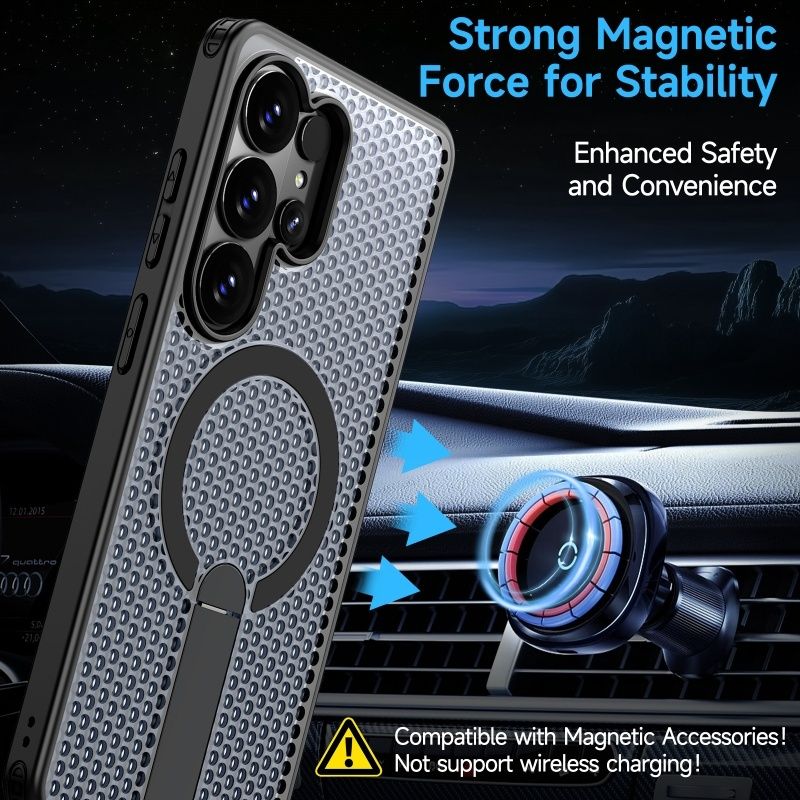 Phone Case for Samsung Galaxy S26 Ultra S26 Plus S25 FE S25 Edge S24 S23 FE S22 Ultra Magnetic Honeycomb Breathable Heat Dissipation Hidden Bracket Protective Case