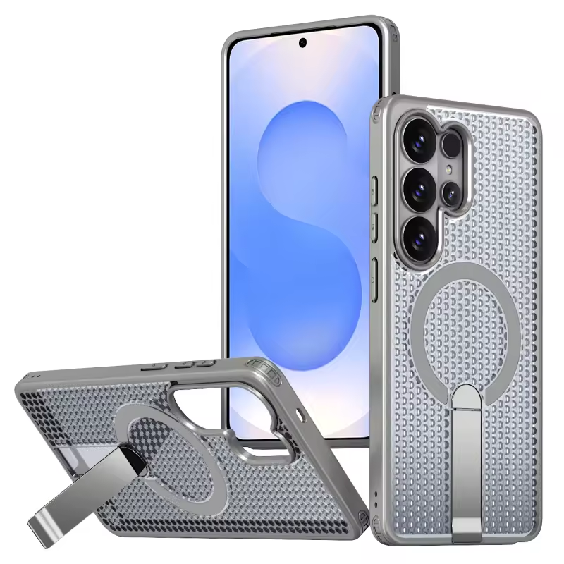 Phone Case for Samsung Galaxy S26 Ultra S26 Plus S25 FE S25 Edge S24 S23 FE S22 Ultra Magnetic Honeycomb Breathable Heat Dissipation Hidden Bracket Protective Case