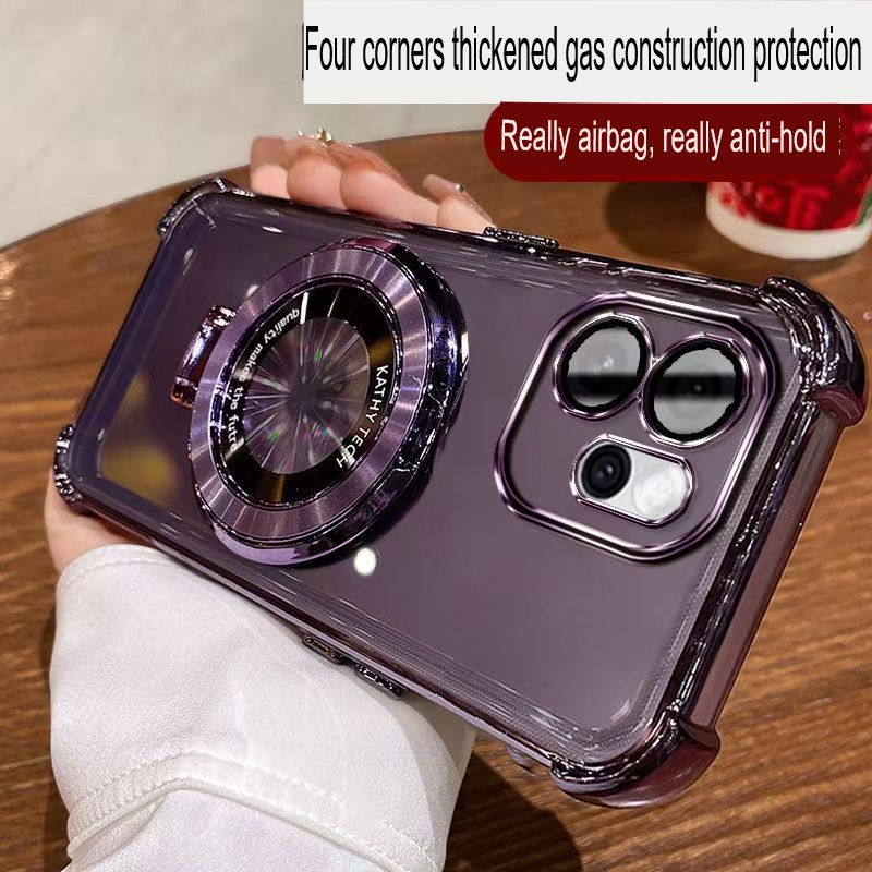 Transparent Soft Case Cover for OPPO Reno 15F 5G 6.57" inch (With Lens Film Phone Case) Magnetic Bracket Anti Drop Soft Phone Case