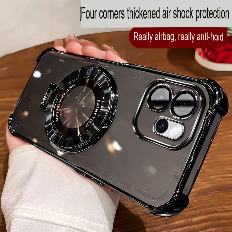 Transparent Soft Case Cover for OPPO Reno 15F 5G 6.57" inch (With Lens Film Phone Case) Magnetic Bracket Anti Drop Soft Phone Case