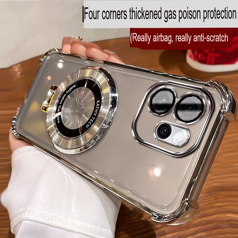 Transparent Soft Case Cover for OPPO Reno 15F 5G 6.57" inch (With Lens Film Phone Case) Magnetic Bracket Anti Drop Soft Phone Case