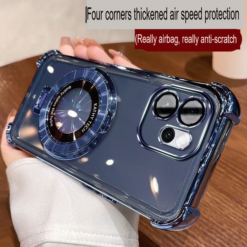 Transparent Soft Case Cover for OPPO Reno 15F 5G 6.57" inch (With Lens Film Phone Case) Magnetic Bracket Anti Drop Soft Phone Case