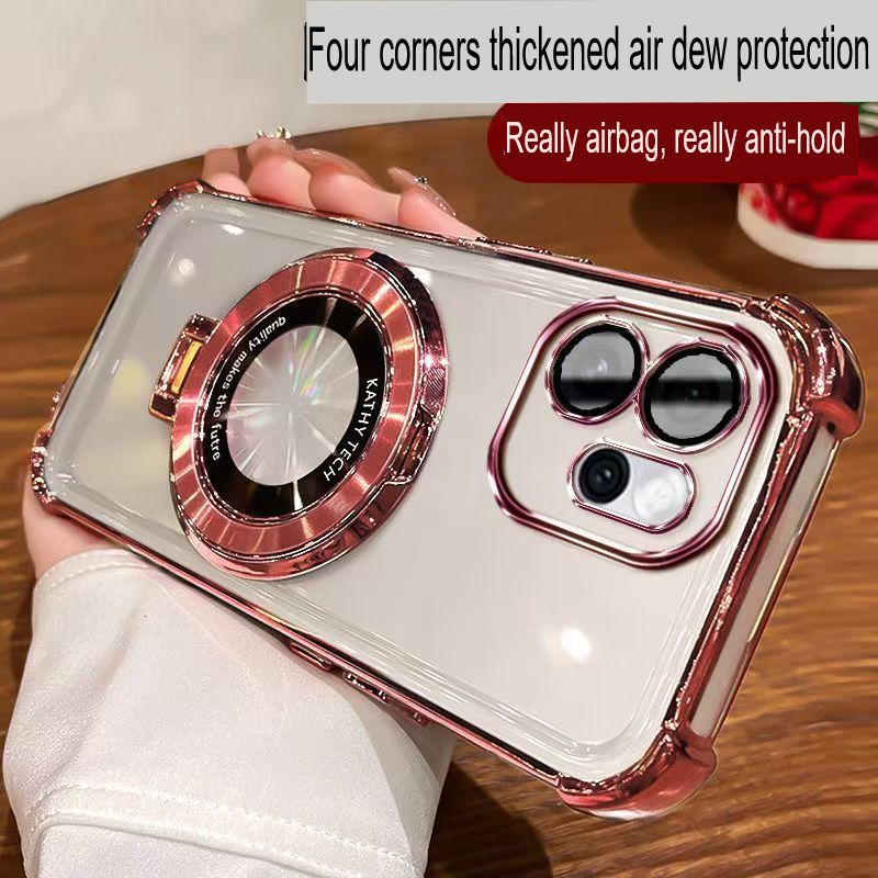 Transparent Soft Case Cover for OPPO Reno 15F 5G 6.57" inch (With Lens Film Phone Case) Magnetic Bracket Anti Drop Soft Phone Case