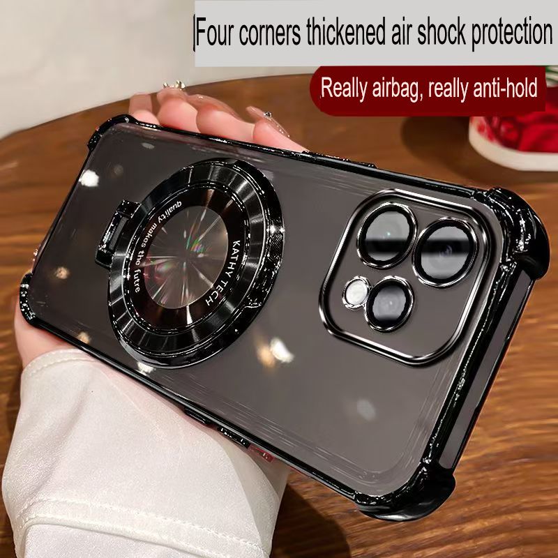 Transparent Soft Case Cover for OPPO Reno 15 5G 6.59" inch (With Lens Film Phone Case) Magnetic Bracket Anti Drop Soft Phone Case