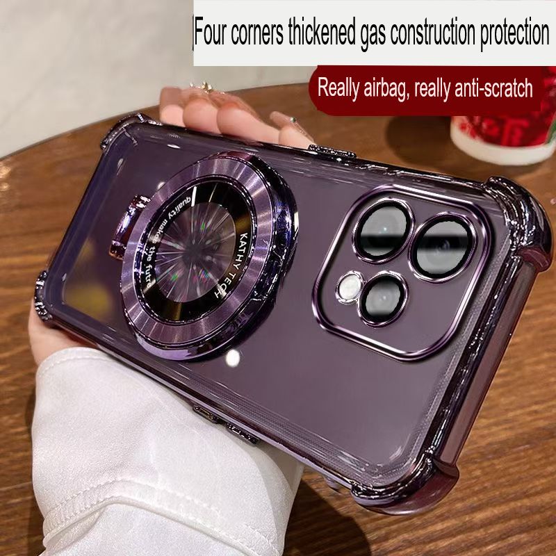 Transparent Soft Case Cover for OPPO Reno 15 5G 6.59" inch (With Lens Film Phone Case) Magnetic Bracket Anti Drop Soft Phone Case