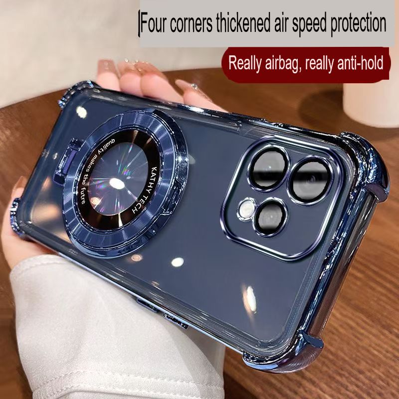 Transparent Soft Case Cover for OPPO Reno 15 5G 6.59" inch (With Lens Film Phone Case) Magnetic Bracket Anti Drop Soft Phone Case