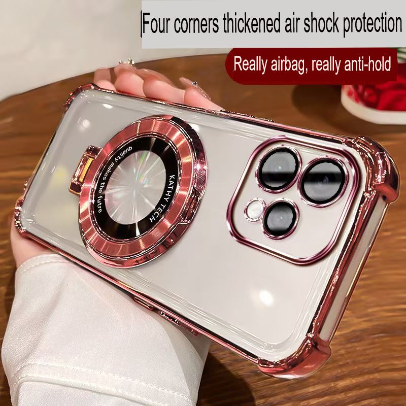 Transparent Soft Case Cover for OPPO Reno 15 5G 6.59" inch (With Lens Film Phone Case) Magnetic Bracket Anti Drop Soft Phone Case