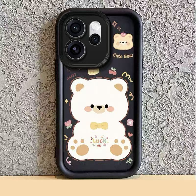 Cute Cartoon Silicona Phone Case for OPPO Reno 15 Pro 5G 6.32" inch, Bear Mirror Bracket Protective Cover