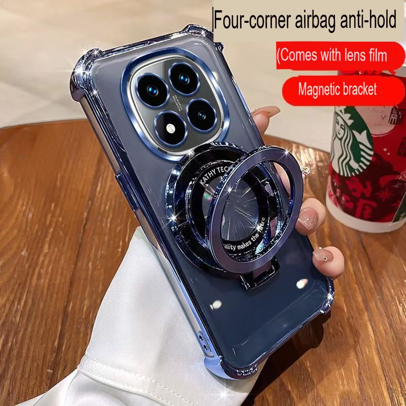 Transparent Soft Case Cover for Xiaomi Redmi Note 15 Pro 15 Pro Plus 15 (With Lens Film Phone Case) Magnetic Bracket Anti Drop Soft Phone Case