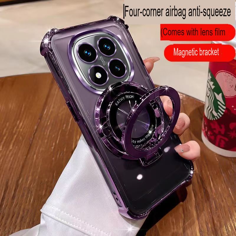 Transparent Soft Case Cover for Xiaomi Redmi Note 15 Pro 15 Pro Plus 15 (With Lens Film Phone Case) Magnetic Bracket Anti Drop Soft Phone Case