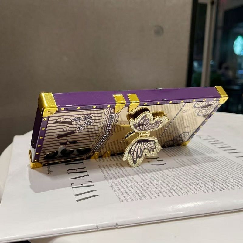 Phone Case for Samsung Galaxy A17 A07 A56 A36 A26 A16 A06 A55 A35 A25 A15 A05s A05 A24 A14 A34 A54 Luxury Square Diamond Setting Butterfly Bracket Protective Case