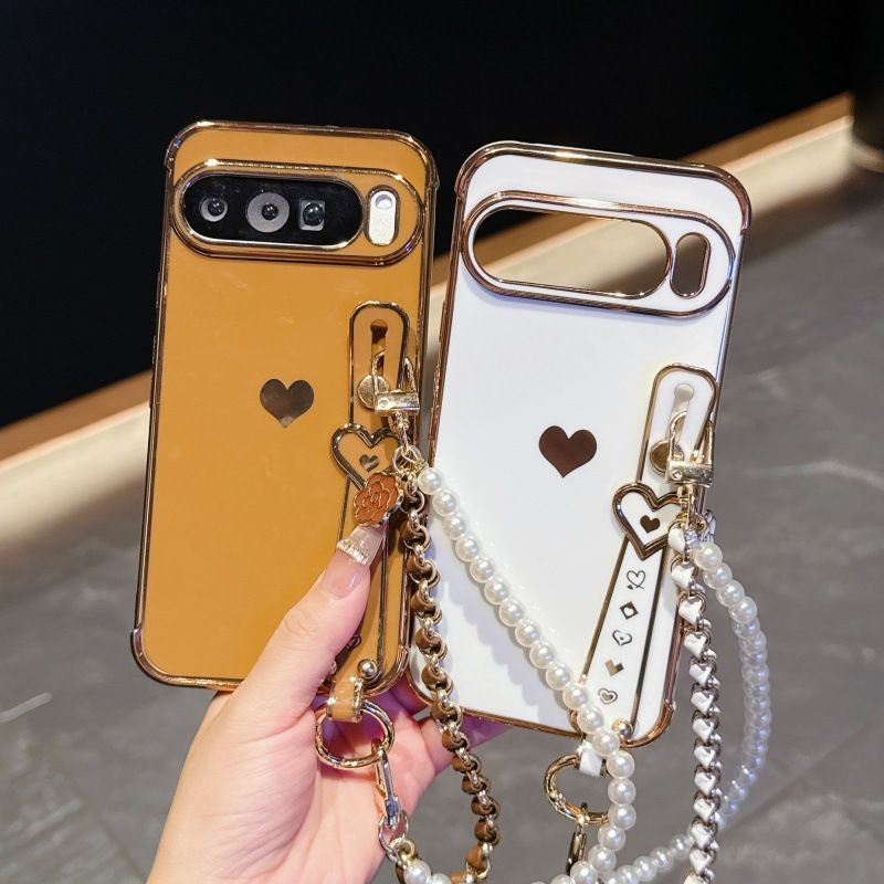 Phone Case for Google Pixel 10 Pro XL 10 9 Pro XL 9 9A 8 Pro 8A 7A Cute Love-Heart Plating Strap for Women Girls Bling Silicone Camera Protection Bumper Shockproof Phone Case