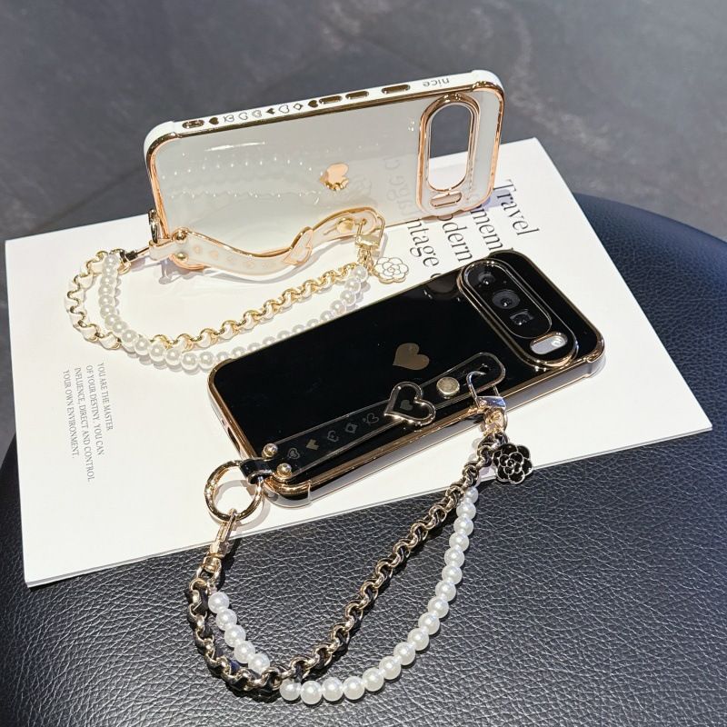 Phone Case for Google Pixel 10 Pro XL 10 9 Pro XL 9 9A 8 Pro 8A 7A Cute Love-Heart Plating Strap for Women Girls Bling Silicone Camera Protection Bumper Shockproof Phone Case