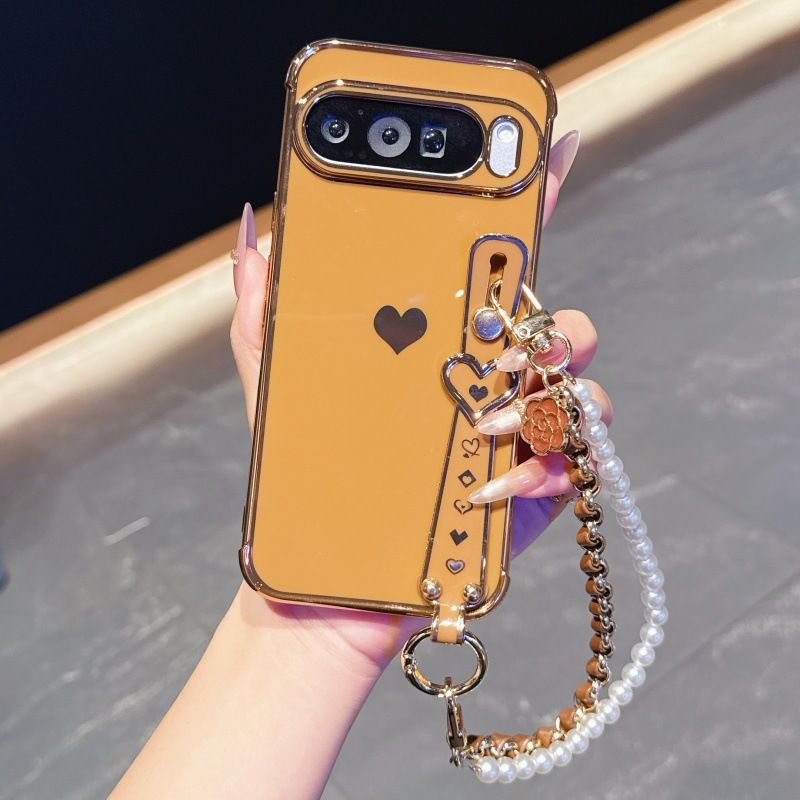 Phone Case for Google Pixel 10 Pro XL 10 9 Pro XL 9 9A 8 Pro 8A 7A Cute Love-Heart Plating Strap for Women Girls Bling Silicone Camera Protection Bumper Shockproof Phone Case