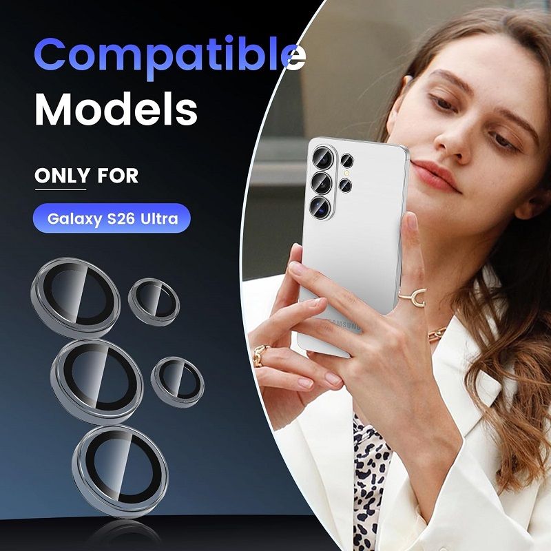 Compatible with Samsung Galaxy S26 Ultra Camera Lens Protector, 9H Tempered Glass Camera Cover Screen Protector Metal Individual Ring [Installation Tray][Case Friendly]