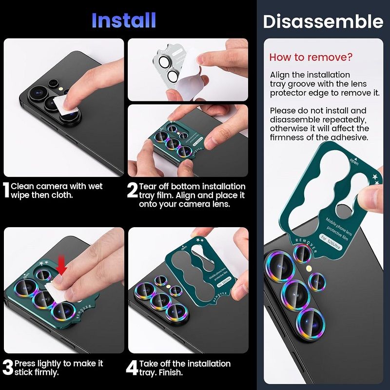 Compatible with Samsung Galaxy S26 Ultra Camera Lens Protector, 9H Tempered Glass Camera Cover Screen Protector Metal Individual Ring [Installation Tray][Case Friendly]