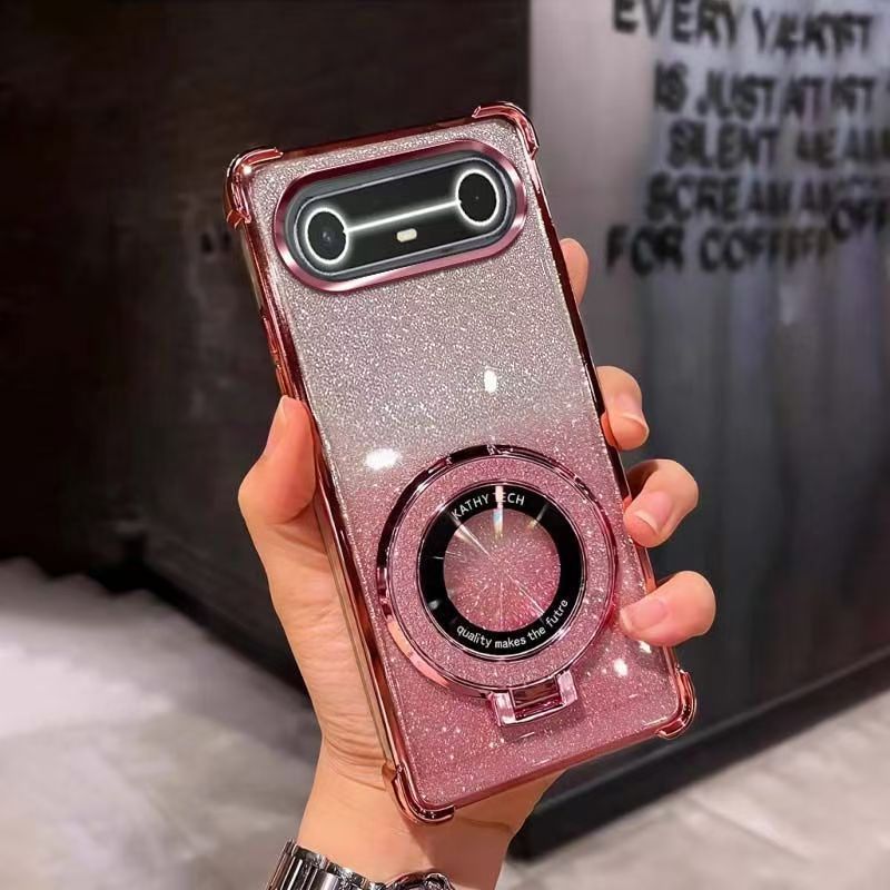 Electroplated Four Corner Resistant Gradient Glitter Phone Case for Tecno Spark Slim Cover with Magnetic Ring Holder