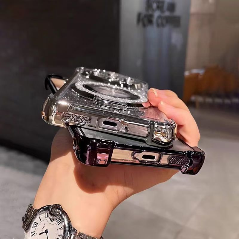 Electroplated Four Corner Resistant Gradient Glitter Phone Case for Tecno Spark Slim Cover with Magnetic Ring Holder