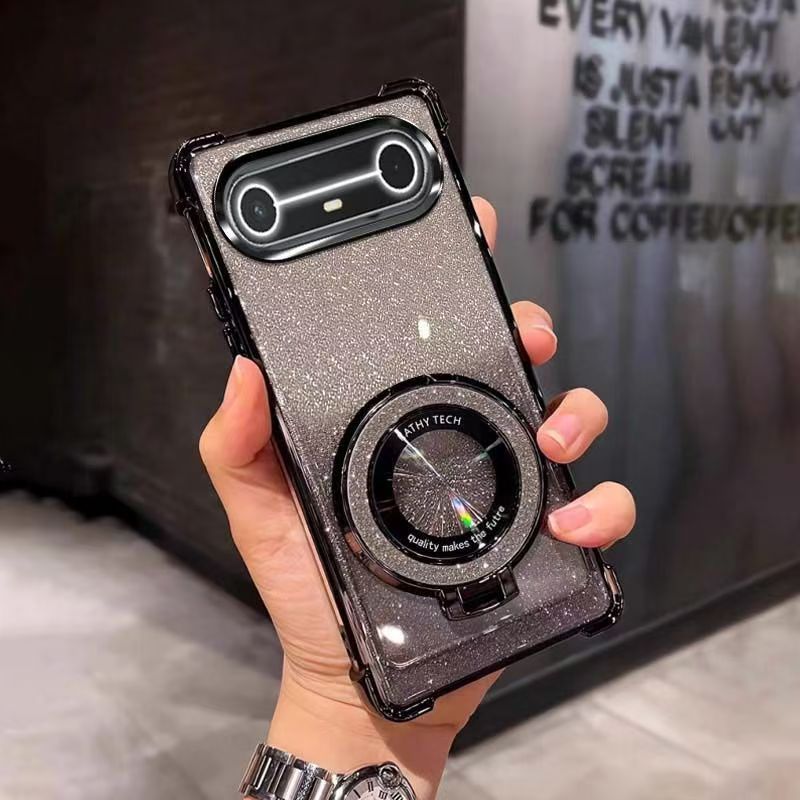 Electroplated Four Corner Resistant Gradient Glitter Phone Case for Tecno Spark Slim Cover with Magnetic Ring Holder