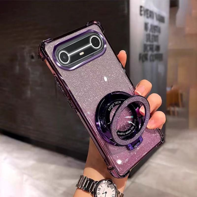 Electroplated Four Corner Resistant Gradient Glitter Phone Case for Tecno Spark Slim Cover with Magnetic Ring Holder