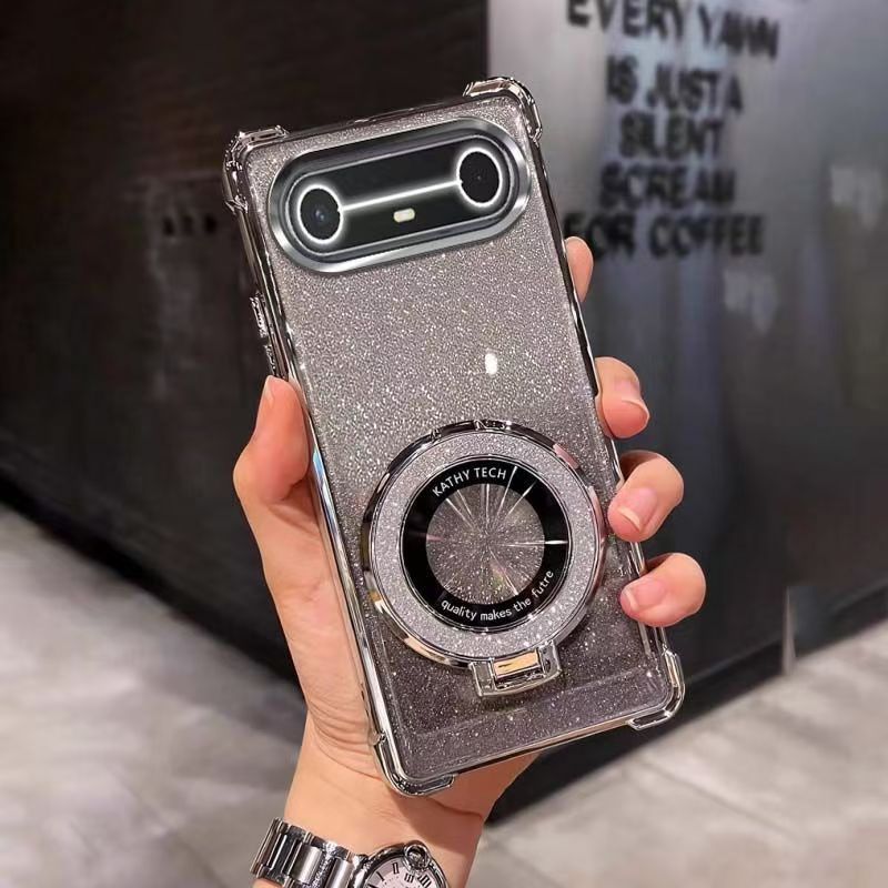 Electroplated Four Corner Resistant Gradient Glitter Phone Case for Tecno Spark Slim Cover with Magnetic Ring Holder